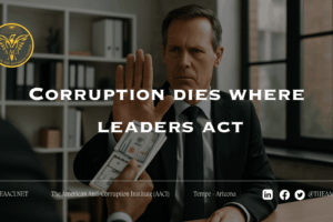 A businessman rejecting a bribe in his office